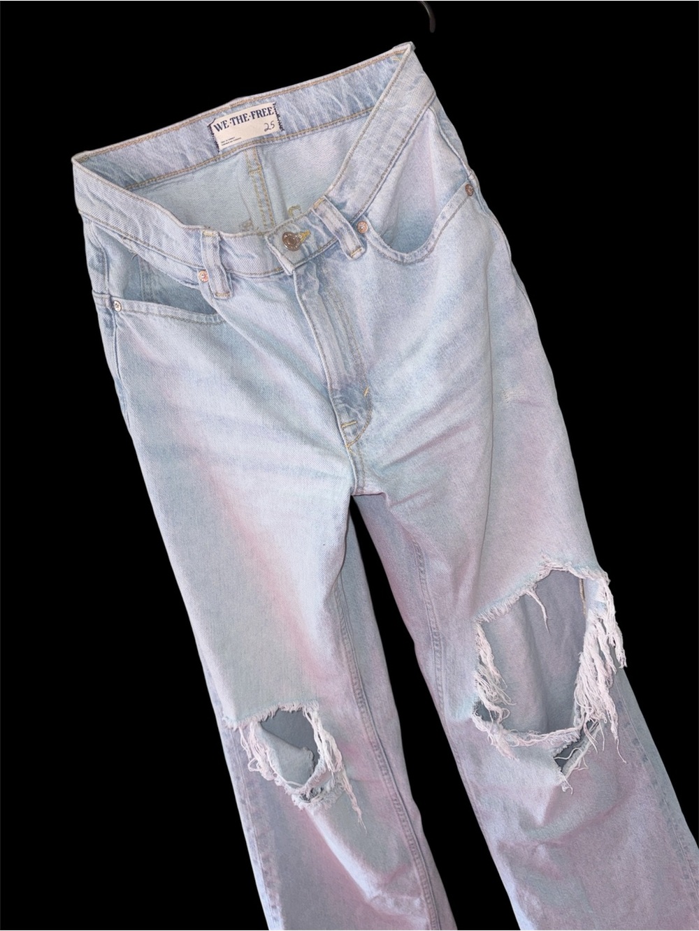 We The Free Light Wash Distressed Straight-Leg Jeans Light Blue baggy mom 25 - Picture 2 of 3